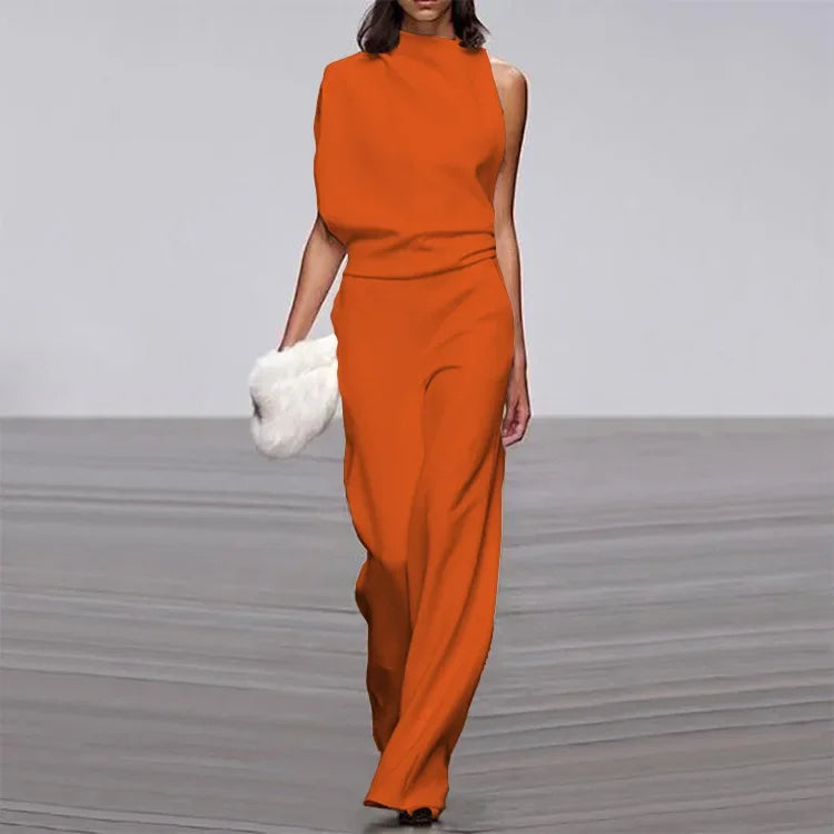 Elegante mono suave sin mangas de pierna ancha | Mono de verano para mujer