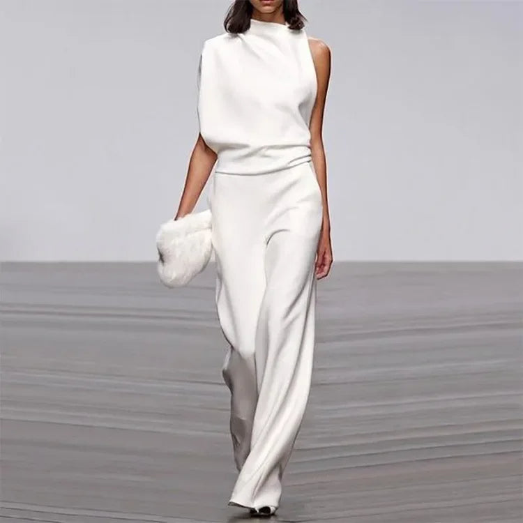 Elegante mono suave sin mangas de pierna ancha | Mono de verano para mujer
