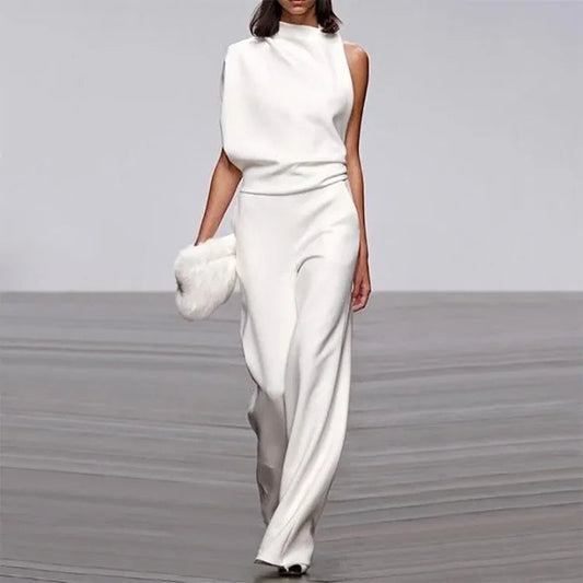 Elegante mono suave sin mangas de pierna ancha | Mono de verano para mujer