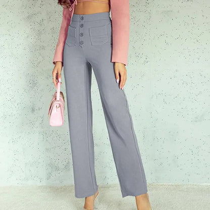 Pantalones de pierna ancha y cintura alta para mujer