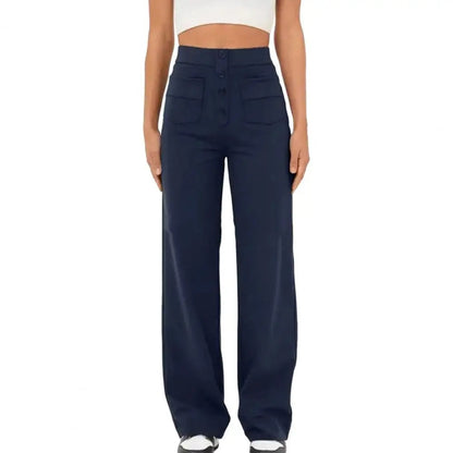 Pantalones de pierna ancha y cintura alta para mujer