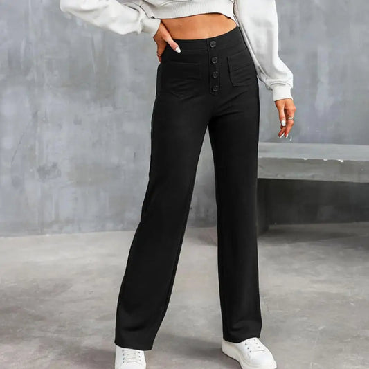 Pantalones de pierna ancha y cintura alta para mujer