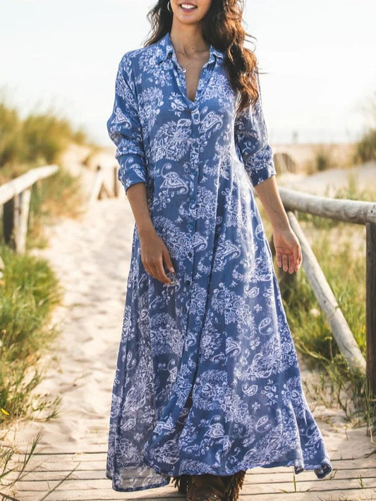 Carmelie - Vestido de manga larga con estampado floral y escote en pico