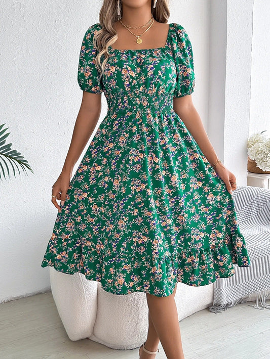 Femenino vestido floral con mangas abullonadas