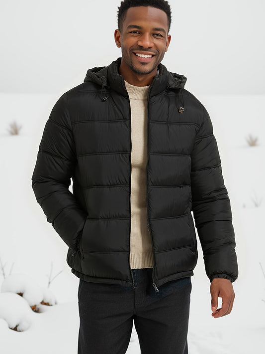 Chaqueta casual de invierno negra con cremallera y capucha para hombre | Ideal para otoño/invierno