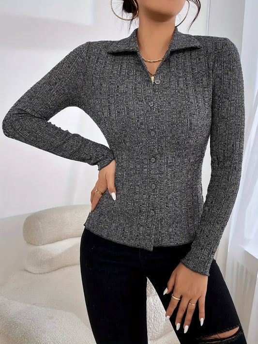 Venice - Cómodo y elegante cárdigan de invierno gris oscuro para mujer