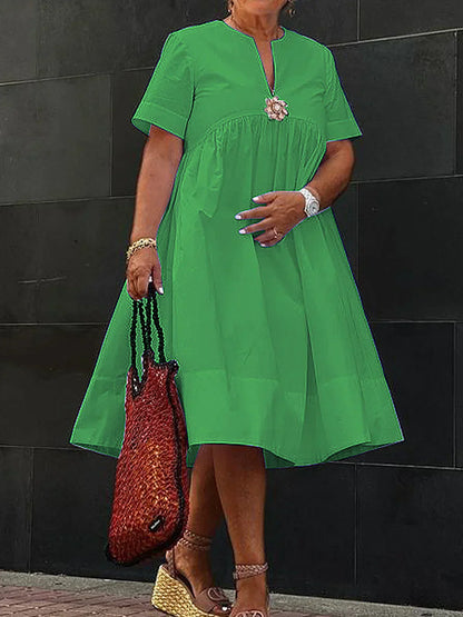 Holidays Floral Broche Color Sólido Vestido Midi Color Sólido Suelto