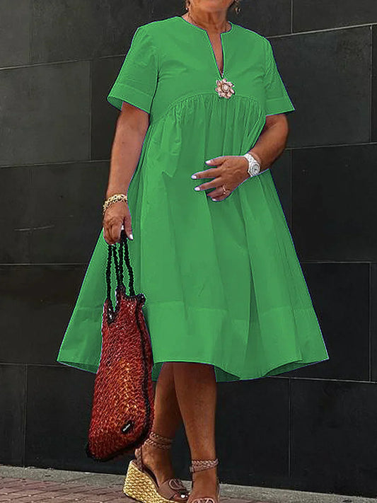 Holidays Floral Broche Color Sólido Vestido Midi Color Sólido Suelto