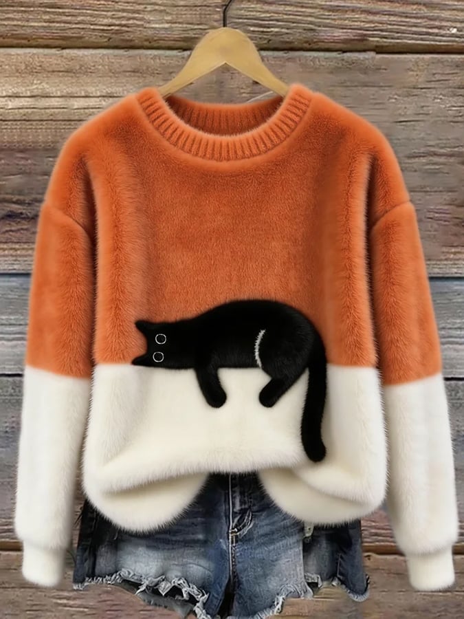 Damski sweter w koty w blokach kolorów