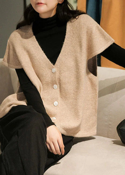 Chaleco Abotonado Beige Cuello V | Manga Corta