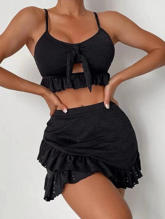 Conjunto de baño para mujer | Colección Regine | Volantes, poliéster, cómodo | Perfecto para primavera y verano