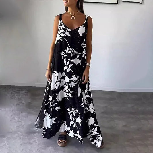 Vestido largo sin mangas con estampado floral, ideal para los días soleados