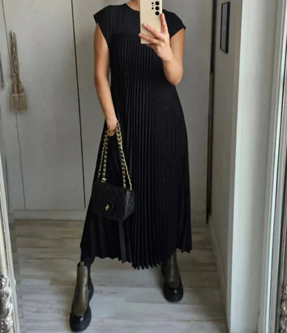 Vestido plisado sencillo de señora monocolor