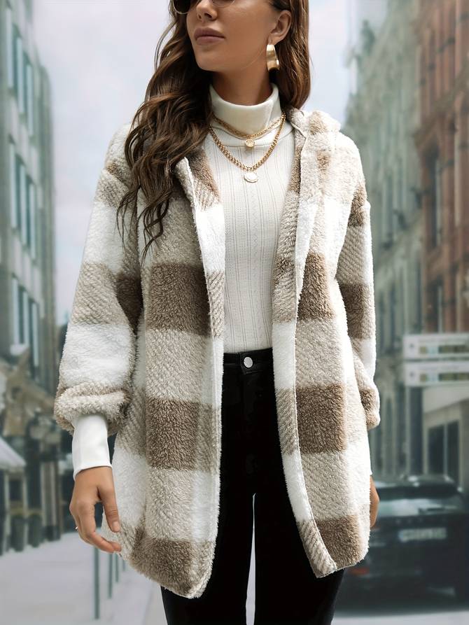 Chaqueta de abrigo de mujer con cuadros