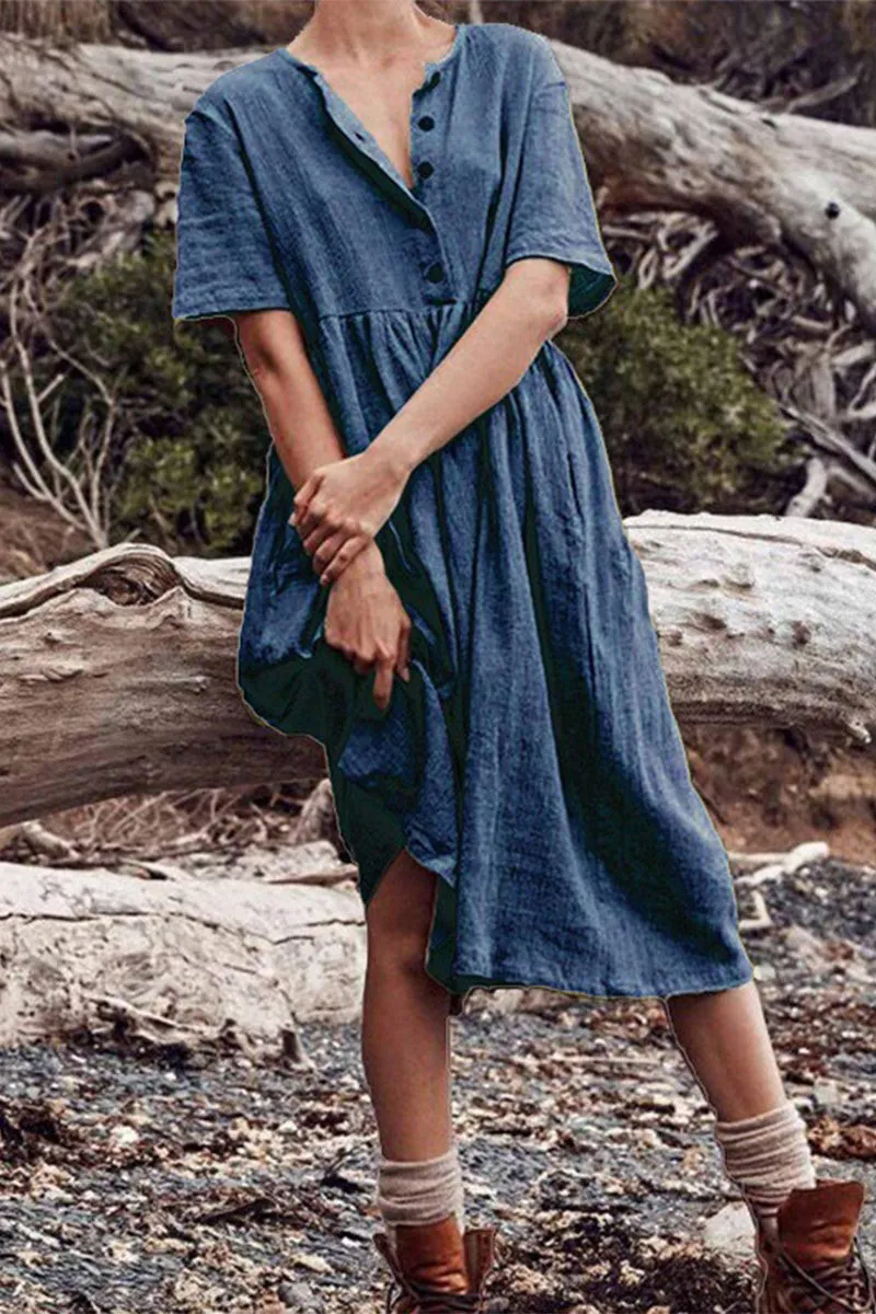 Vestidos patchwork casuales con cuello en O y línea A
