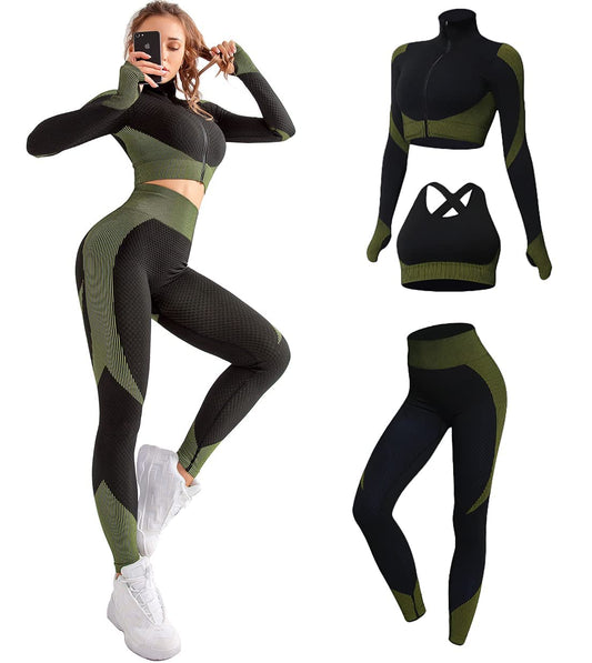 Conjunto de deporte active sin costuras (3 piezas)