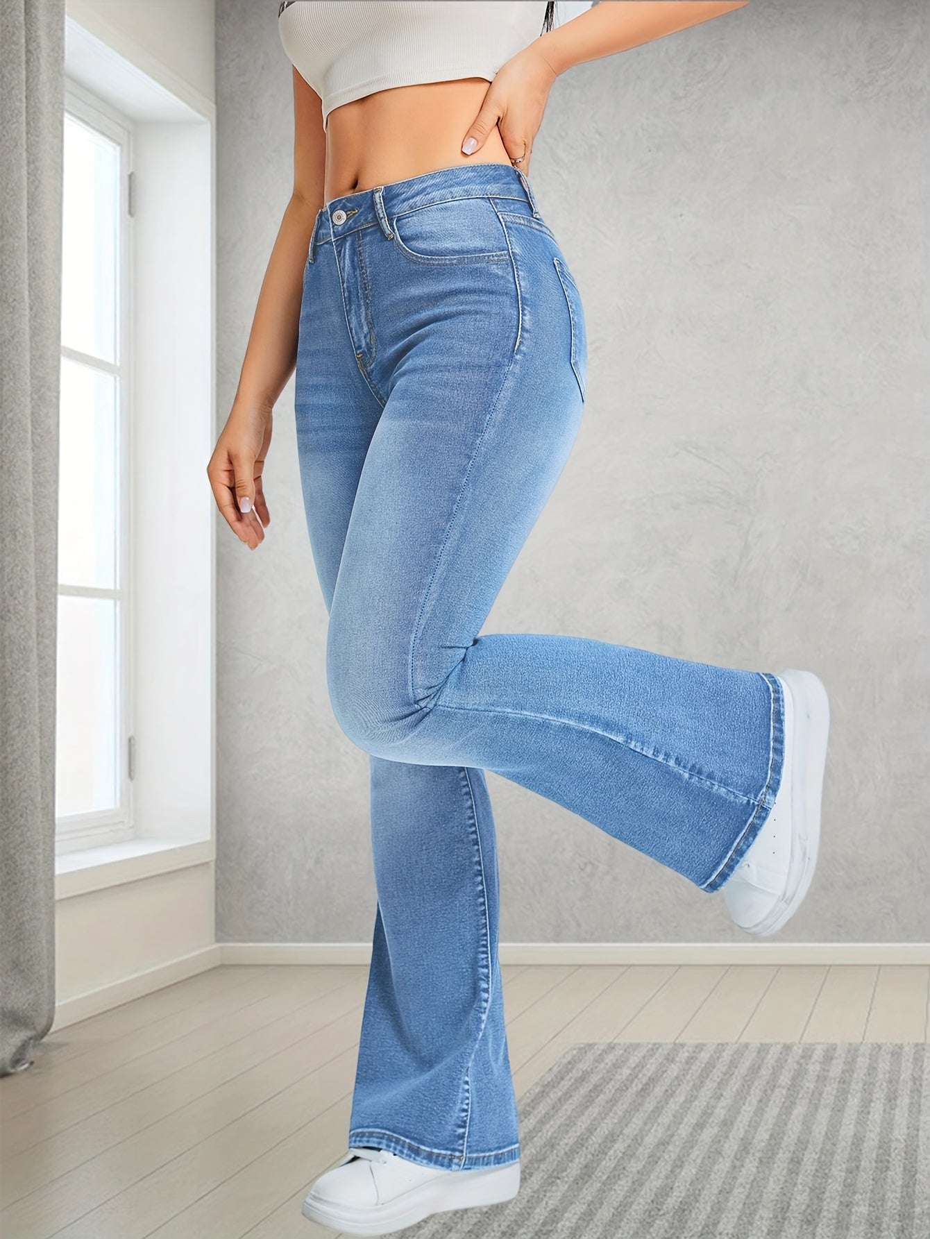 Marigold - Vaqueros bootcut casual de cintura alta