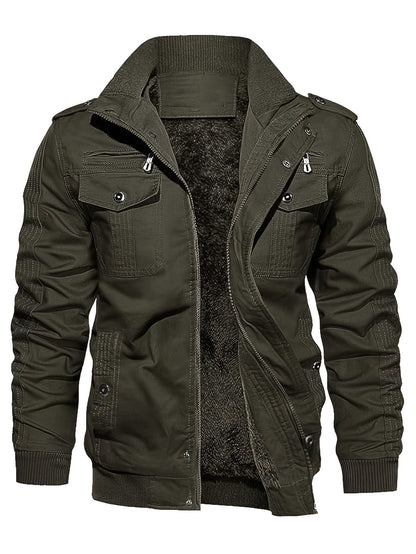 Casual de manga larga con cremallera Retro Stand Up Cuello Chaqueta de invierno para los hombres | Perfecto para el ocio