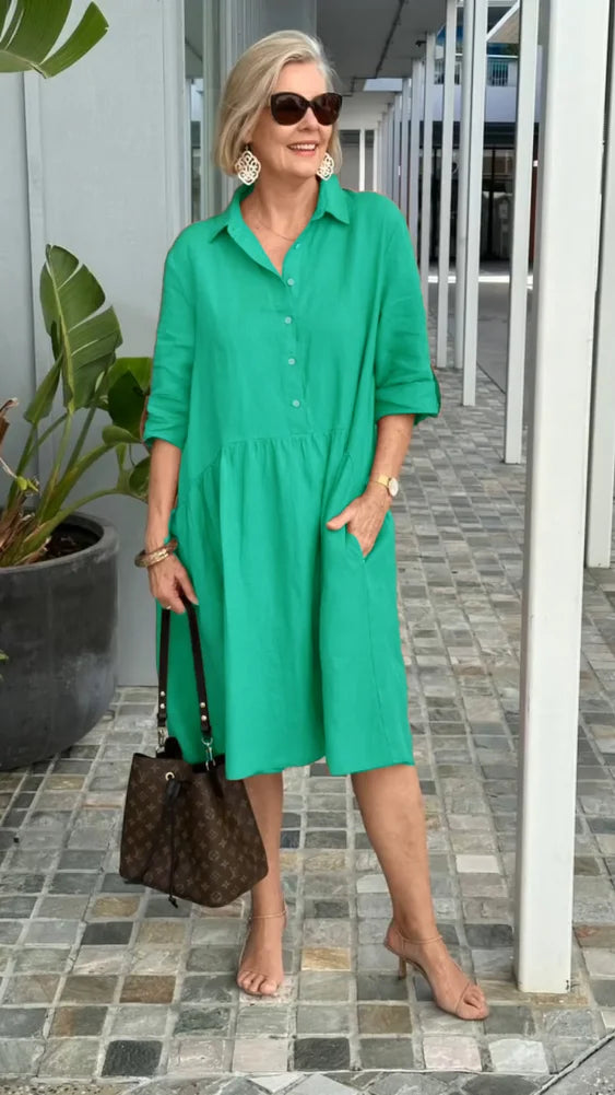 Nuevo vestido casual para mujer en lino y algodón