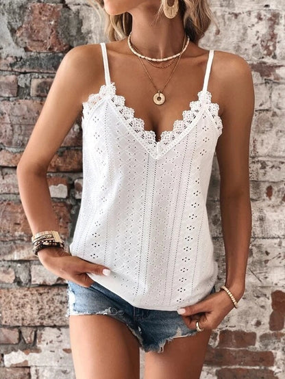 Susan - Camiseta con cuello en V y encaje