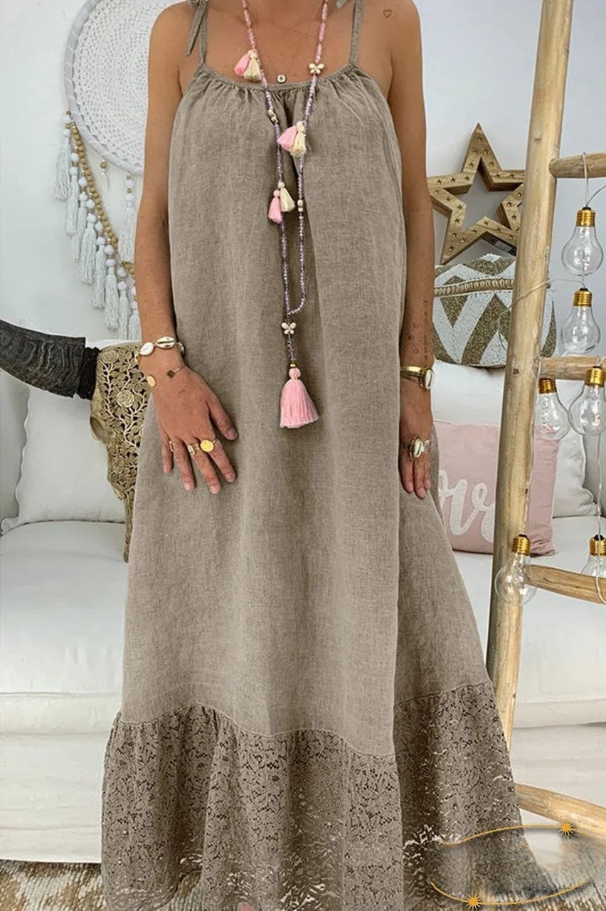 Vestido camisero con inserto de encaje y inserto de encaje anudado