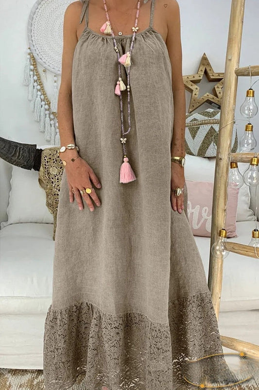 Vestido camisero con inserto de encaje y inserto de encaje anudado