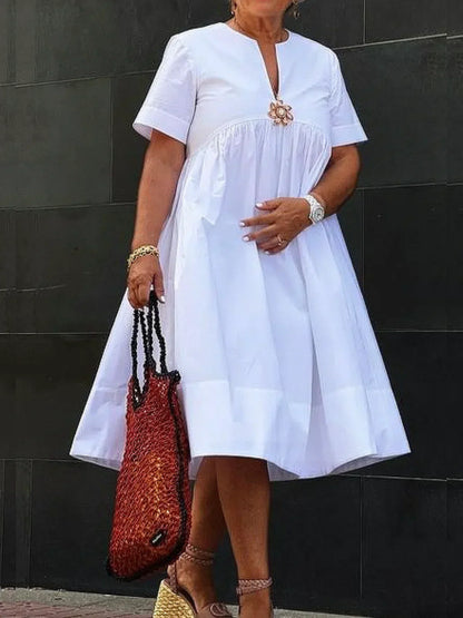 Holidays Floral Broche Color Sólido Vestido Midi Color Sólido Suelto