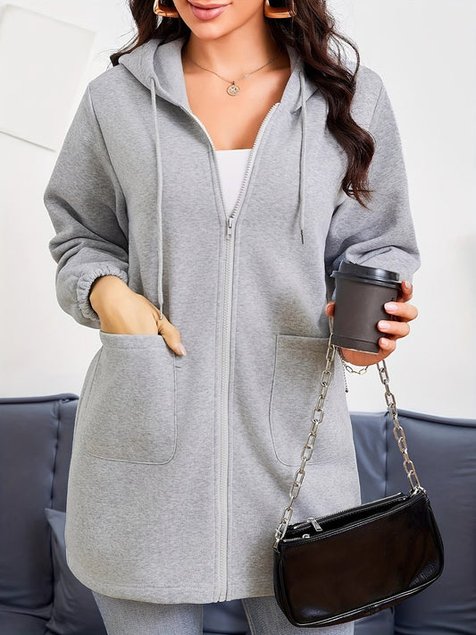 Luna | Sudadera con capucha gris lisa de mujer con cordón y bolsillos
