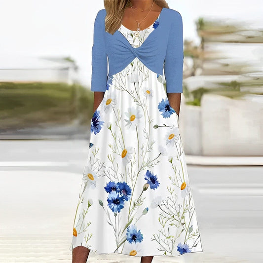 -Vestido floral azul con estilo