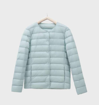 Chaqueta acolchada lisa con cuello redondo para mujer