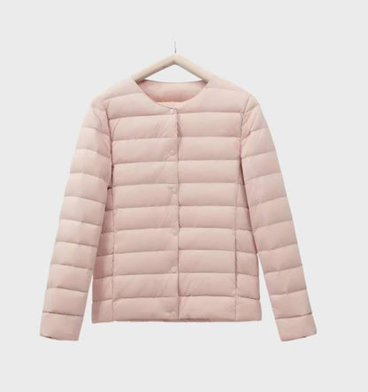 Chaqueta acolchada lisa con cuello redondo para mujer