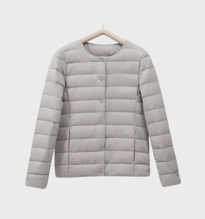 Chaqueta acolchada lisa con cuello redondo para mujer