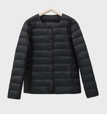Chaqueta acolchada lisa con cuello redondo para mujer