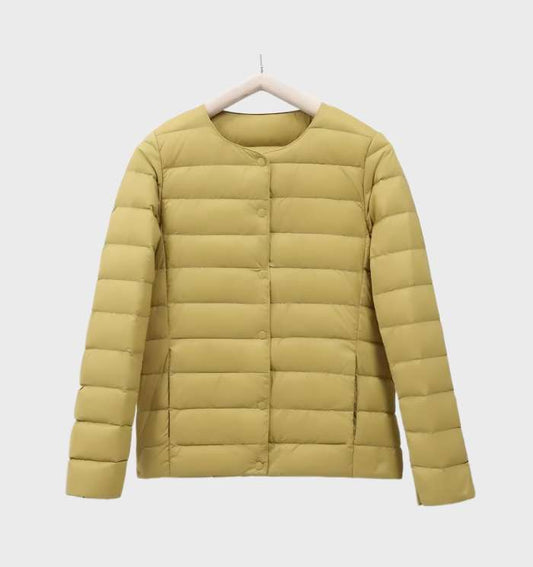 Chaqueta acolchada lisa con cuello redondo para mujer