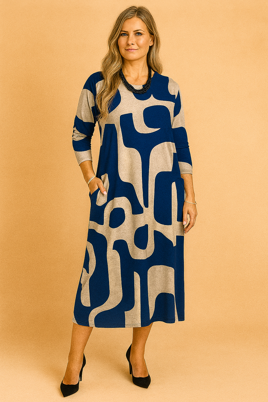 Damska Wzorzysta Sukienka Midi