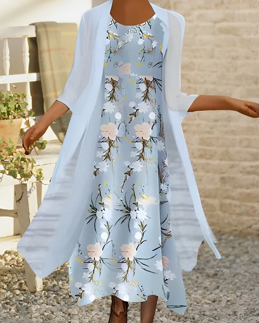 - Vestido azul cielo de dos piezas para señora