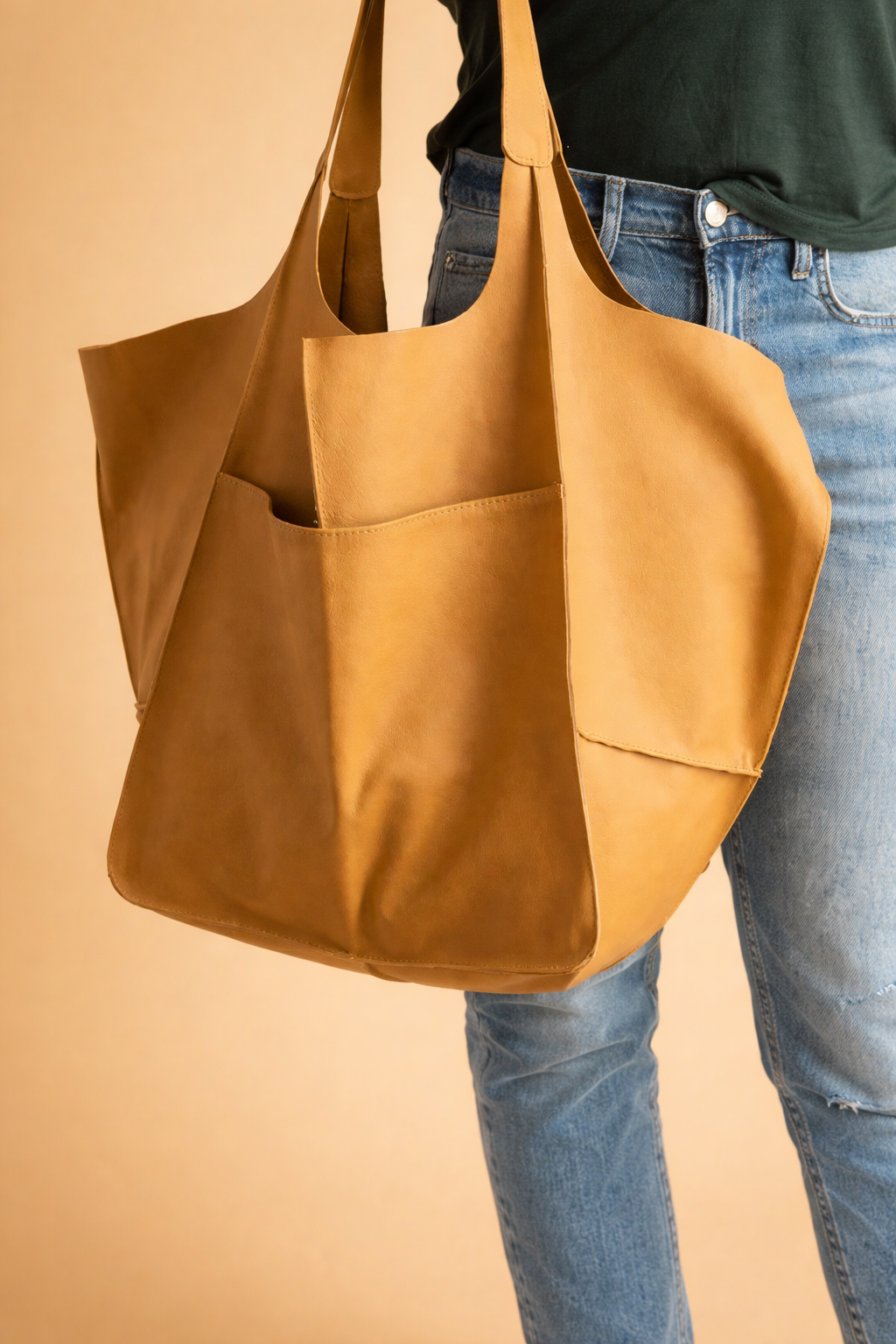 Damska Duża Torba Shopper Z Kieszeniami