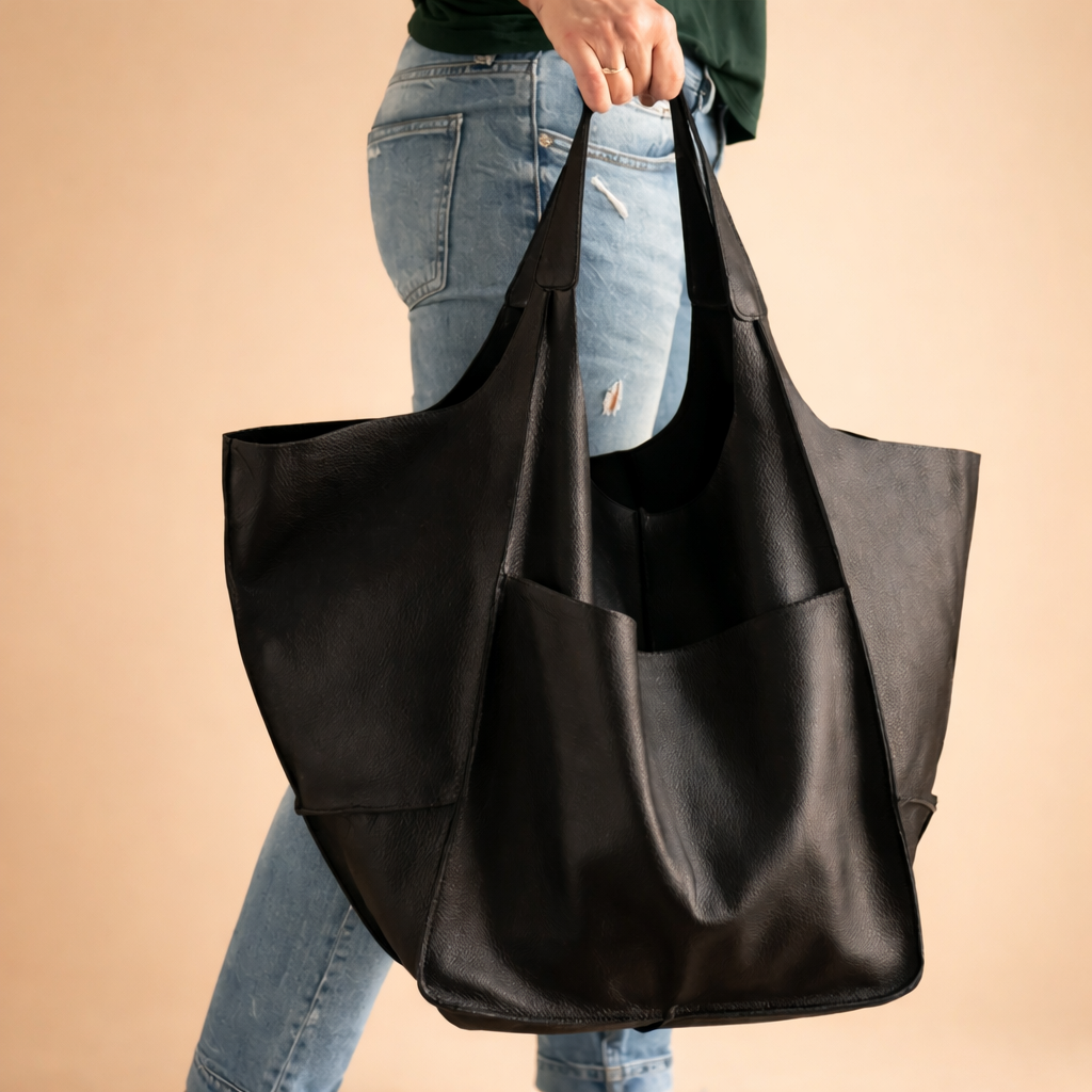 Damska Duża Torba Shopper Z Kieszeniami