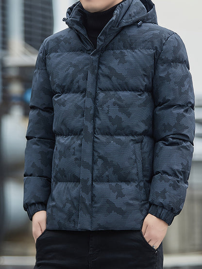 Chaqueta de invierno casual acolchada con cremallera de algodón y capucha desmontable para hombre | Perfecta para actividades al aire libre