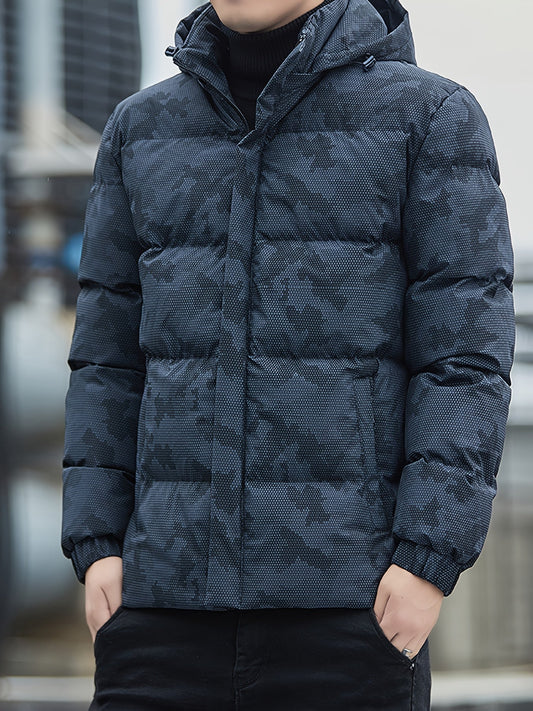 Chaqueta de invierno casual acolchada con cremallera de algodón y capucha desmontable para hombre | Perfecta para actividades al aire libre
