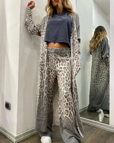 Zaria - Conjunto chic con estampado de leopardo para mujer