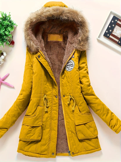 Cálida chaqueta de invierno con forro polar y capucha para mujer | Ideal para otoño/invierno