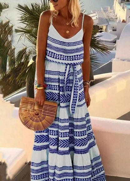 Vestido sin tirantes con estampado geométrico bohemio y cuello en V