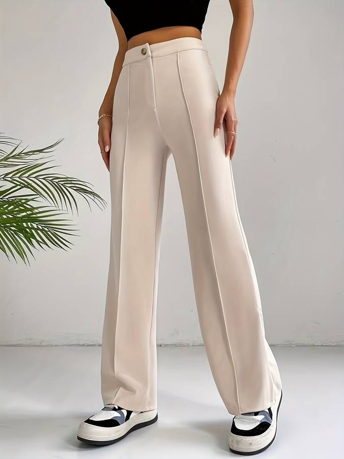 Claire - Pantalones de cintura alta beige