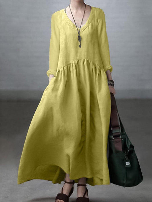 Vestido ligero y suelto con escote en V y mangas largas