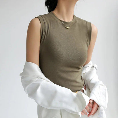 Lena - Camiseta de tirantes sin mangas y cuello redondo para mujer