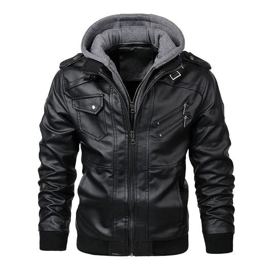 Chaqueta de cuero cálida con capucha para hombre | Perfecta para actividades al aire libre