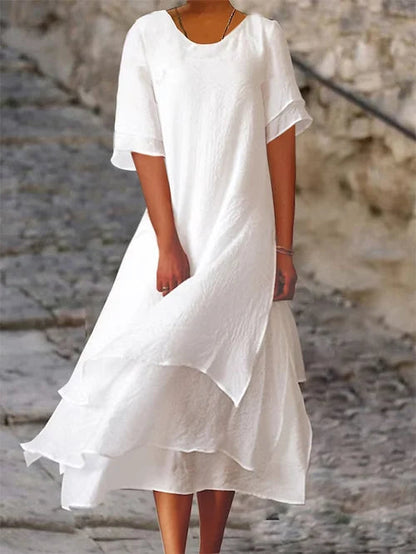Vestido largo ligero con mangas cortas y falda de rayas