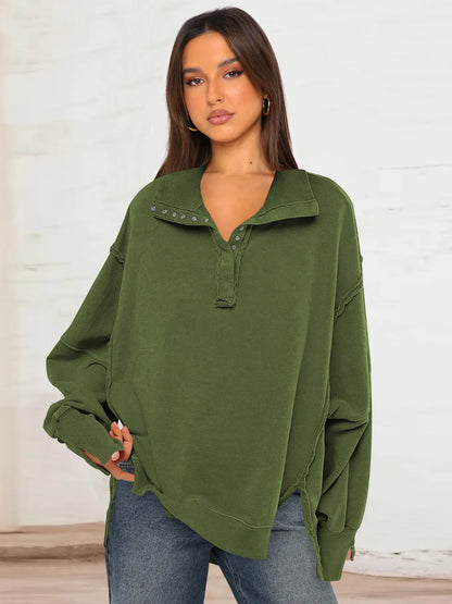 Mela | Sudadera informal con solapa, botones y mangas farolillo