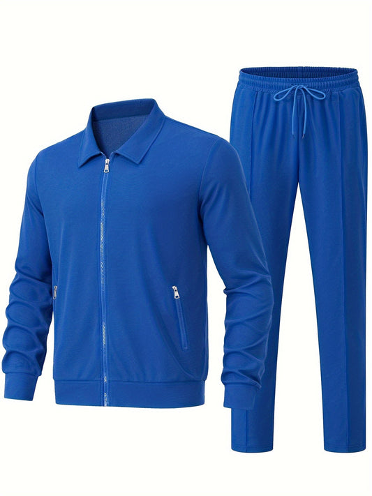 Chaqueta de chándal casual con cremallera y joggers para hombre | Perfecta para actividades al aire libre